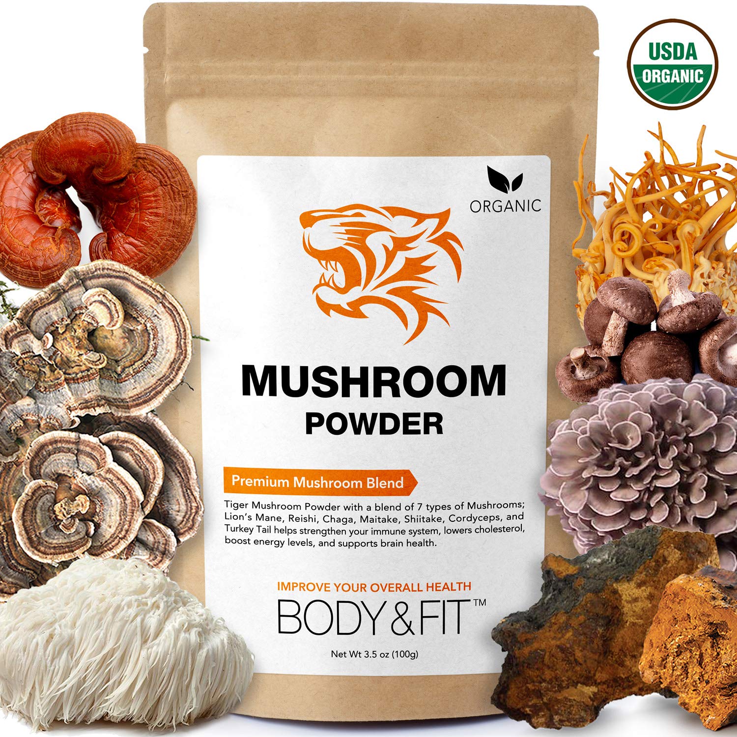 Tiger 7 Mushroom Extract Powder Organic Superfood Mushroom Powder