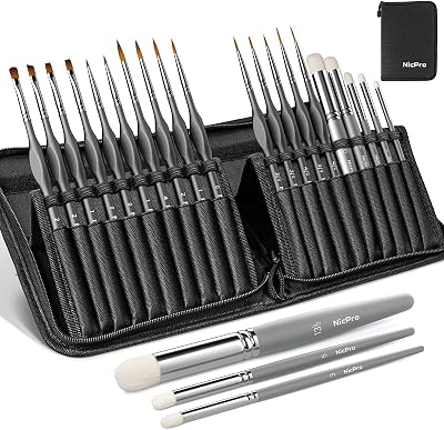 Nicpro 20 Pcs Miniature Paint Brushes Set with Nylon Case for Model Details