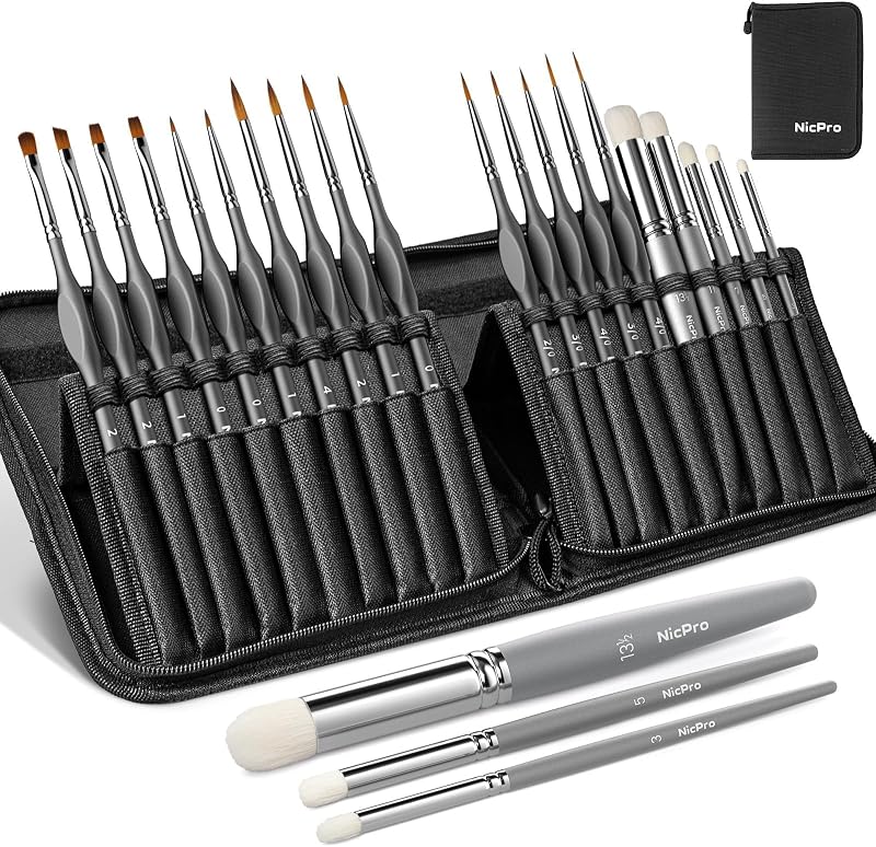 Nicpro 20 Pcs Miniature Paint Brushes Set with Nylon Case for Model Details