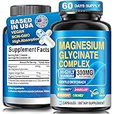 CNFHDI Magnesium Glycinate 300mg Per Serving, Magnesium Supplement for Stress Relief, Sleep & Muscle Recovery, Chelated High Absorption, Non-GMO, Vegan, Gentle on Stomach, 60 Capsules