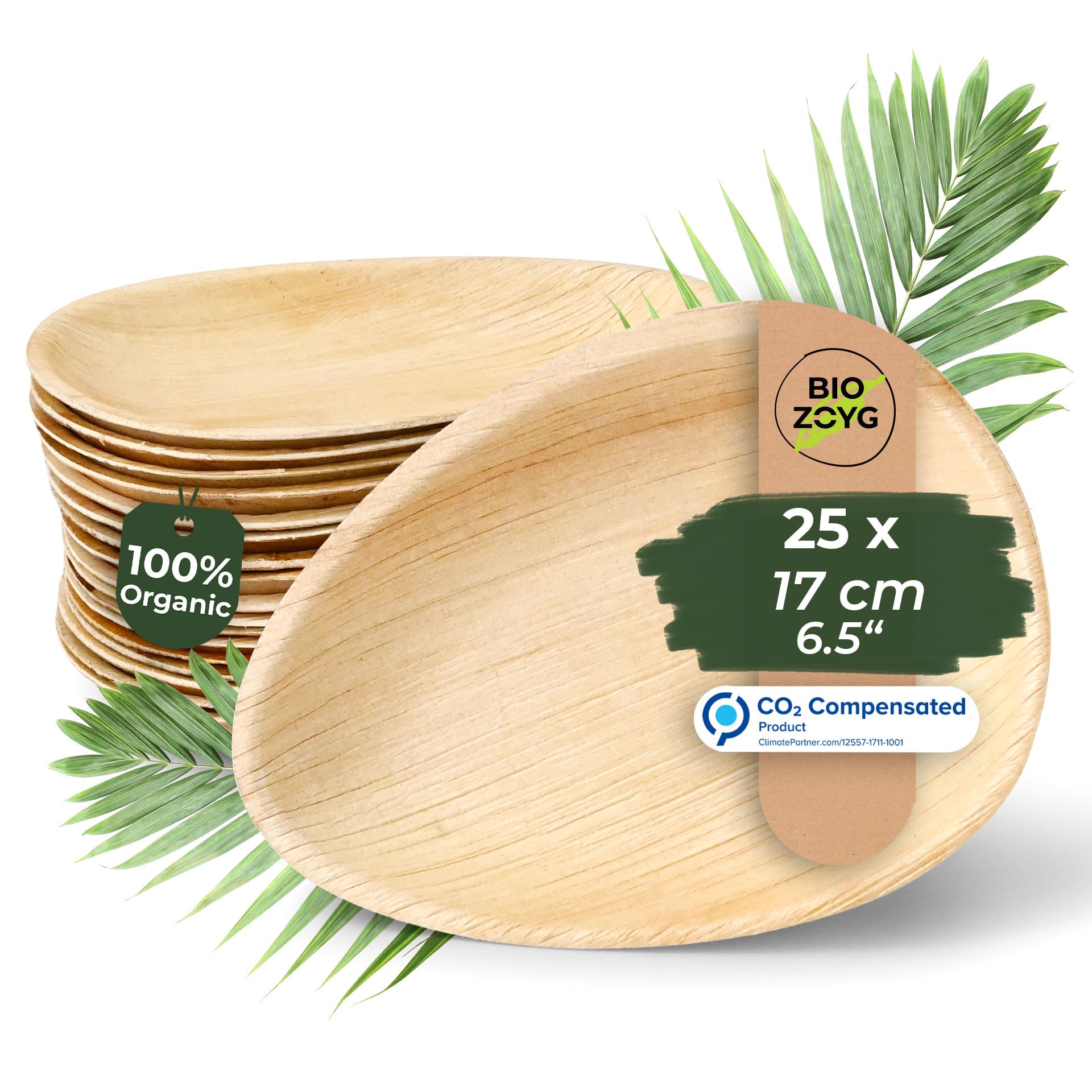 BIOZOYG 25x Palm Leaf Plates 17 cm - Disposable Palm Leaf Tableware Plates, Droplet-Shaped & Compostable - Sustainable Disposable Party Tableware