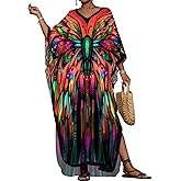 Bsubseach Kaftan Dresses for Women Floral Print Caftans Bathing Suit Cover Ups Plus Size Long Beach Coverup Dress