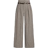 CIDER Houndstooth High Waist Belted Wide Leg Trousers