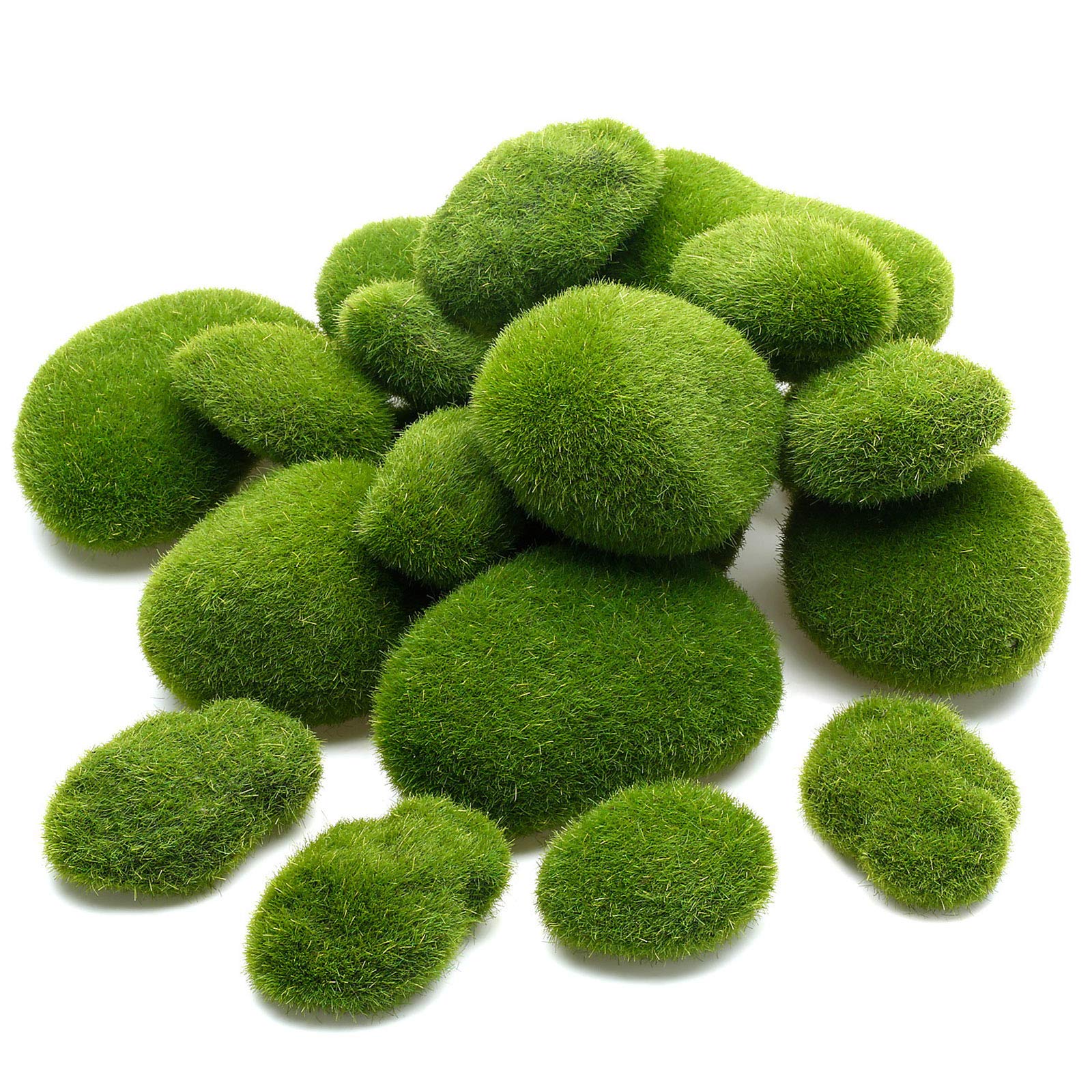 Photo 1 of TecUnite 20 Pieces Green Artificial Moss Rocks Decorative Faux Moss Covered Stones (5 Size)
