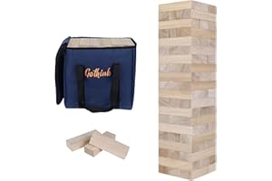 GOTHINK Giant Tumble Tower Game, Large Tumbling Tower Stacking to Over 3.2 FT 60pcs Wooden Jumbo Blocks for Outside Yard Games w/Carry Case Timber Stacking Game Night Toy Gift for Kids Adults Family