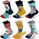 Queenshin Boys Socks Race Car Monster Truck Baseball Gamer Printed Pattern Cool Kids Crew Ankle 6 Pairs 1-14Y Birthday Gift