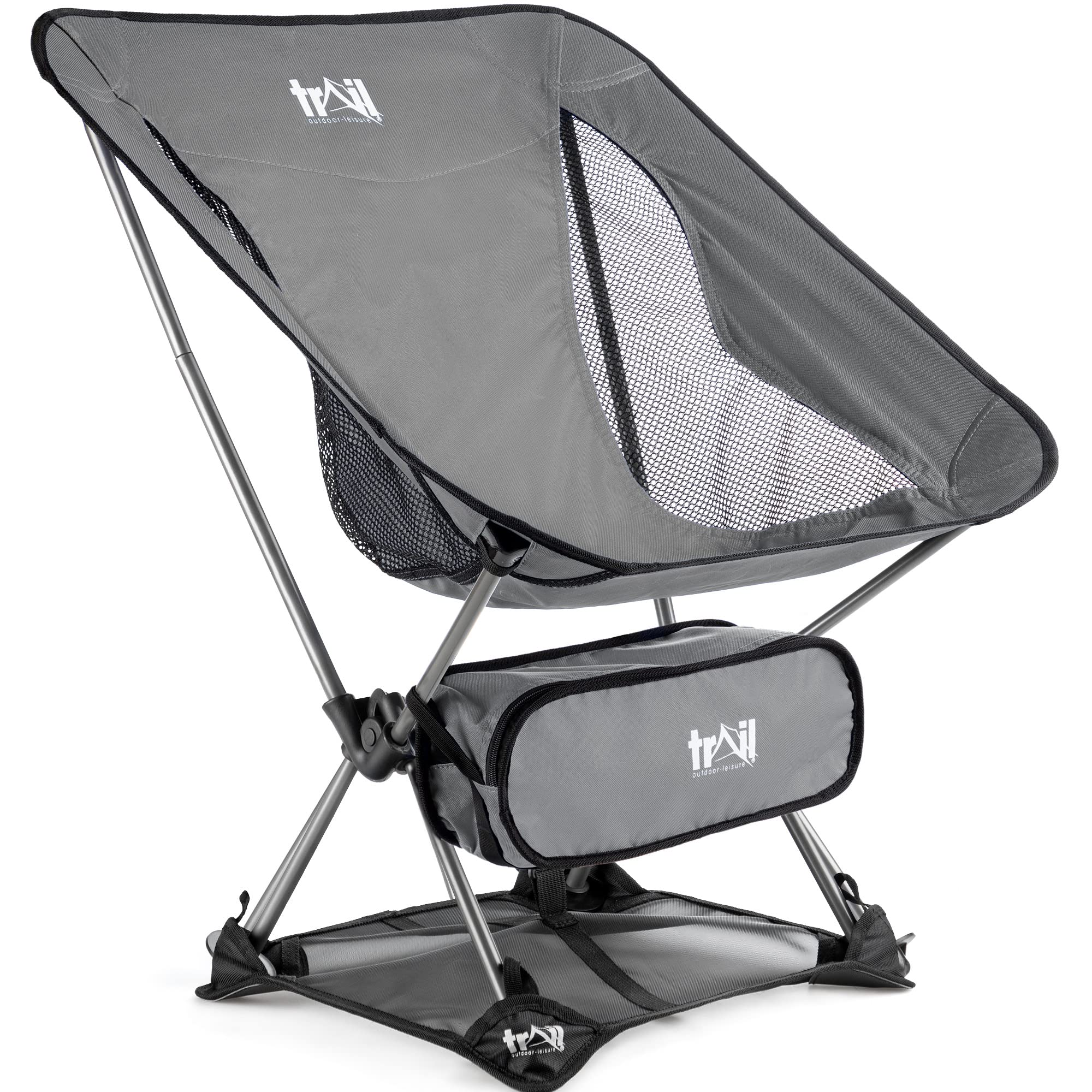 Trail Hawk Lightweight Camping Chair Portable Compact Ultralight Folding Seat with Ground Mat and Bag (Grey)