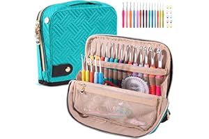 MYBAGZING Crochet Hook Case with 14 Size Crochet Hooks Set 2mm(B)-10mm(N) Ergonomic Crochet Hooks with Crochet Case Stand Up - Crochet Hook Organize for Crochet Lovers, Crochet Kit for Beginners