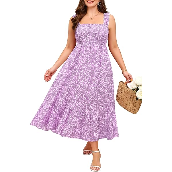 ebossy Gingham Long Dress Women's Shirred Spaghetti Straps Casual Plaid  Ruffles Beach Holiday Swing Sundress (XS, Blue) at Amazon Women's Clothing  store