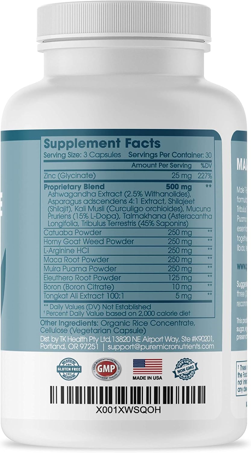 Male T-Balance: Natural Testosterone Booster for Men That Supports Energy, Desire, Performance & Stamina. Maca, Ginseng, Horny Goat Weed, Muira Puama & Tribulus - Pure Micronutrients: Health & Personal Care