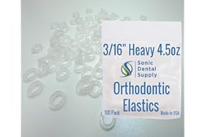 Orthodontic Elastic Rubber Bands - 100 Pack - Clear Latex Free, Small, Braces, Dreadlocks Hair Braids, Tooth Gap, Packaging, Crafts,- Sonic Dental Supply -Made in USA- 3/16 Inch Medium/Heavy 4.5 oz