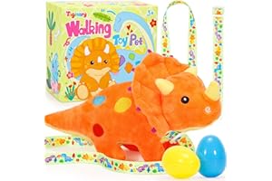 Tagitary Plush Toys Dinosaur Stuffed Animal That Walking,Head Nodding,and Making Sound,Soft Plush Triceratops Interactive Electronic Pet with Egg and Leash, Dinosaur Gift Set for Kids Toddlers