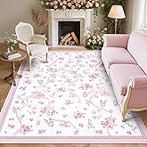 GarveeHome Pink and White Bow Rugs for Bedroom Girls, Washable Rug 5x7 for Living Room with Soft Low Pile, Floral 5x7 Pink Area Rugs for Dining Room Nursery Playroom Dorm Office Bow Decor
