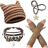 JaGely 4 Pcs Therian Grunge Emo Accessories for Women Cat Beanie Fairy Ripped Gloves Y2k Necklace Fairycore Bracelets Jewelry