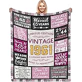 CIUGOIG 65th Birthday Gifts for Women, Vintage 1961 Birthday Blanket 50"x60", Funny 65th Birthday Gifts for 65 Year Old Women, Born in 1961 Gifts for Her Wife Mom Grandma Sister