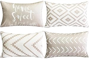 RYSMIYOU Decorative Throw Pillow Covers 12x20 Inch Light khaki Pillow Covers for Couch Sofa Living Room Bedroom,Farmhouse Outdoor Throw Pillow Cover,Modern Geometric Linen Square Throw Pillow Case Set of 4