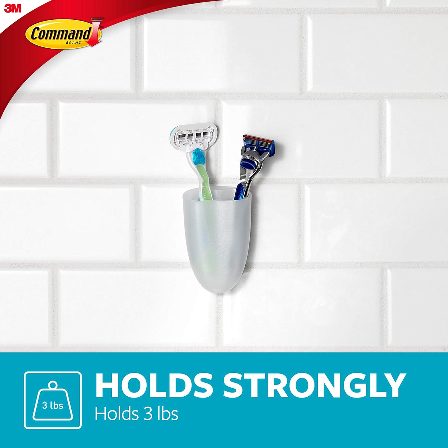 Command Razor Holder, Clear Frosted, 1-Holder, 1-Medium Water-Resistant Strip (BATH16-ES), Organize your dorm - - 