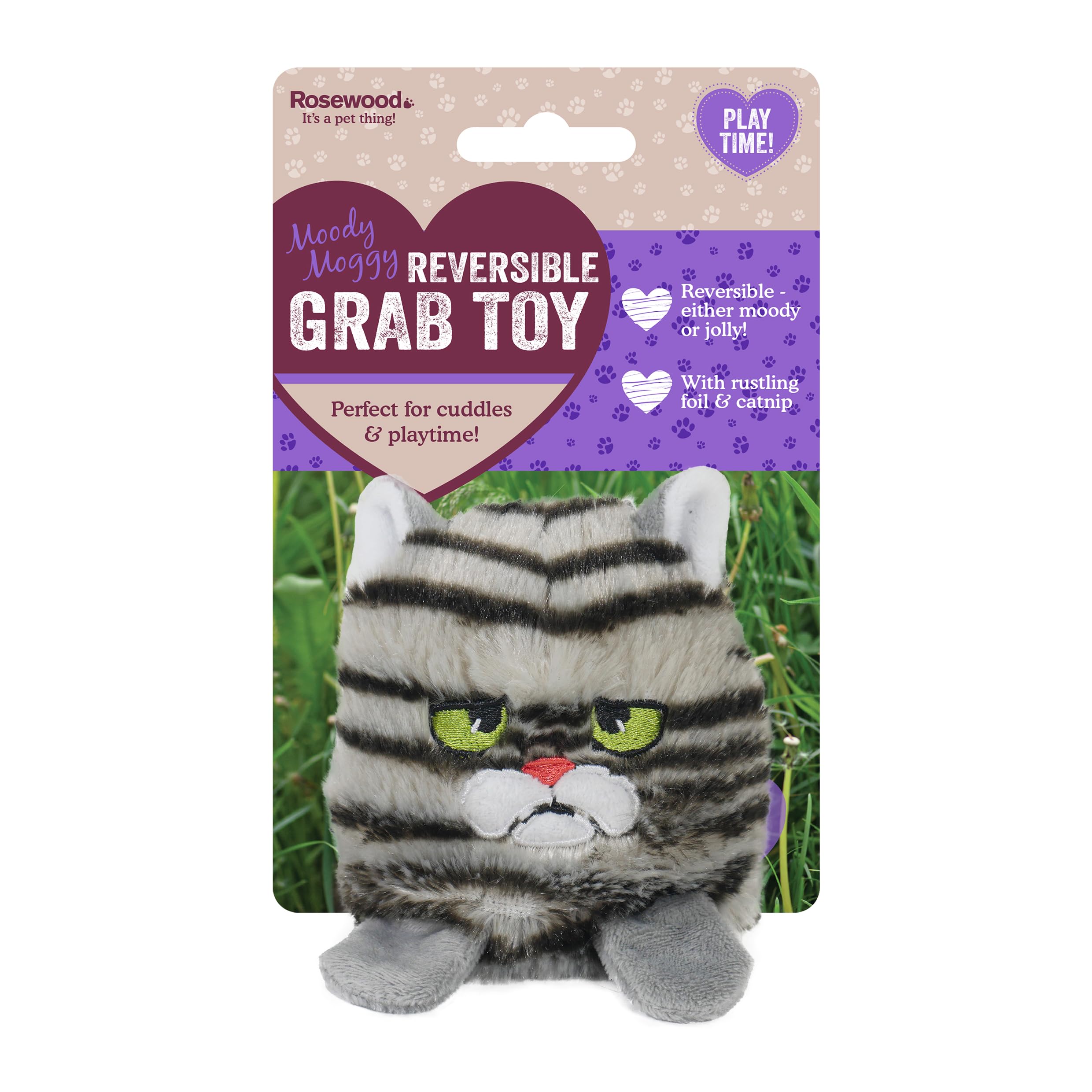 Rosewood Moody Moggy Reversible Grab Toy - Dual-Sided Interactive Catnip Cat Toy for Engaging Play & Exercise