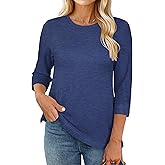rosemia Womens Shirt 3/4 Sleeve Tops Crew Neck Spring Loose Casual Tshirts Basic Fall Tunic Tops