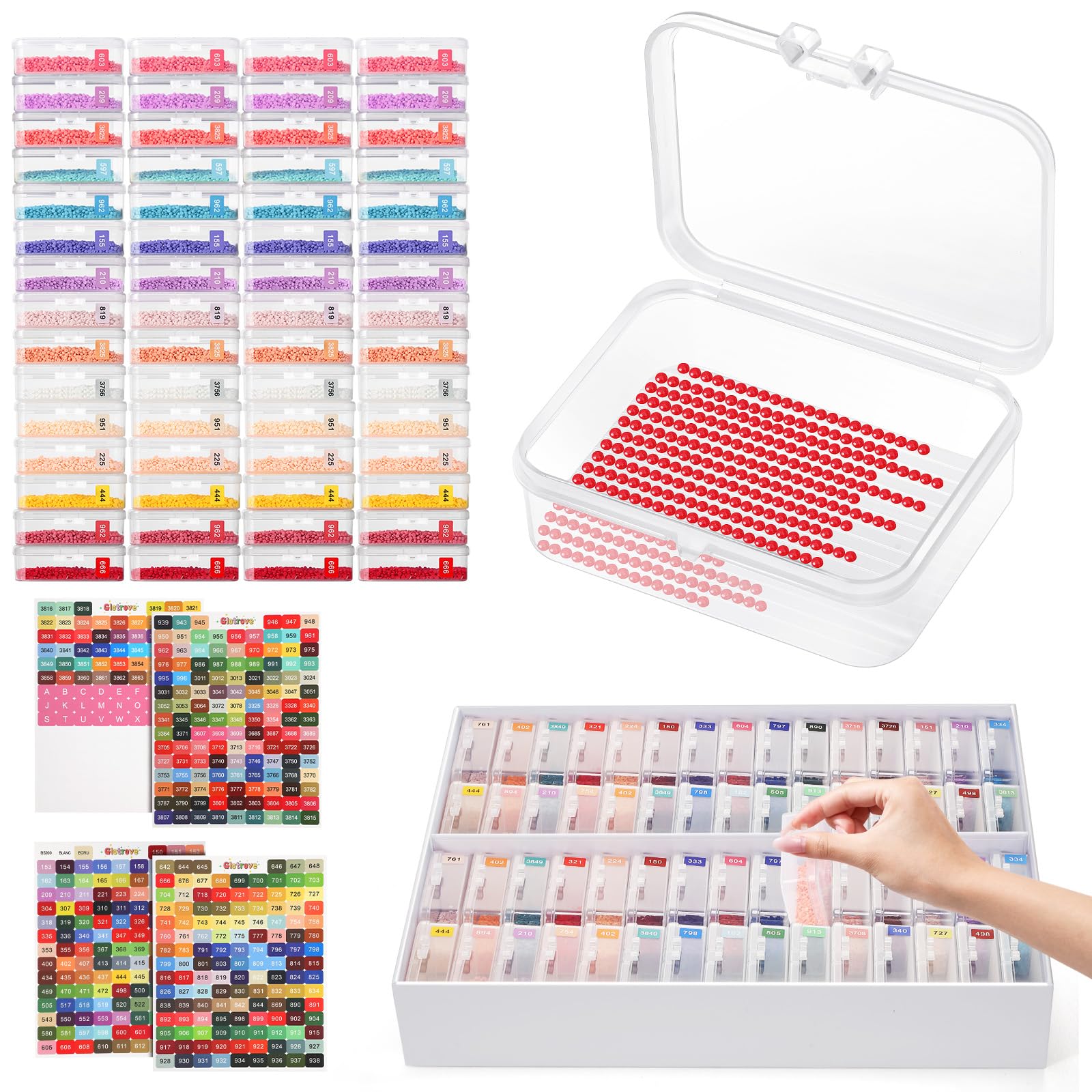 Photo 1 of Glotrove Diamond Art Storage Containers Trays, 60pcs Diamond Painting Trays with Lids, 2-in-1 Beads, Gems & Drills Storage and Line-Up Accessories for Diamond Painting