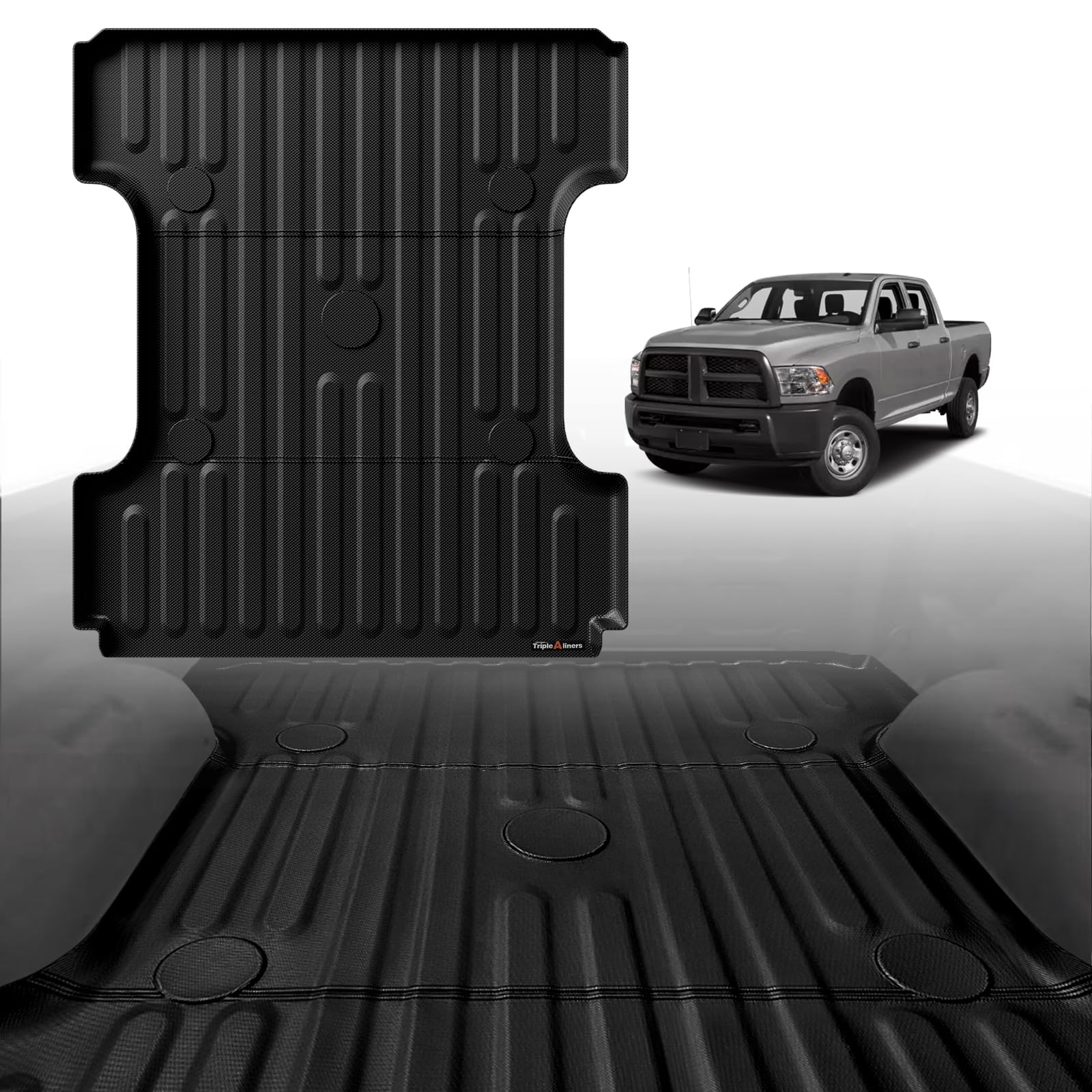 Photo 1 of TripleAliners Truck Bed Mat Compatible with 2002-2018 Dodge RAM 1500 & 2002-2025 Ram 2500/3500 & Ram 1500 Classic 2019-2024 Accessories 6'4" Custom Fit All Weather Protection TPE Heavy Duty Bed Liners