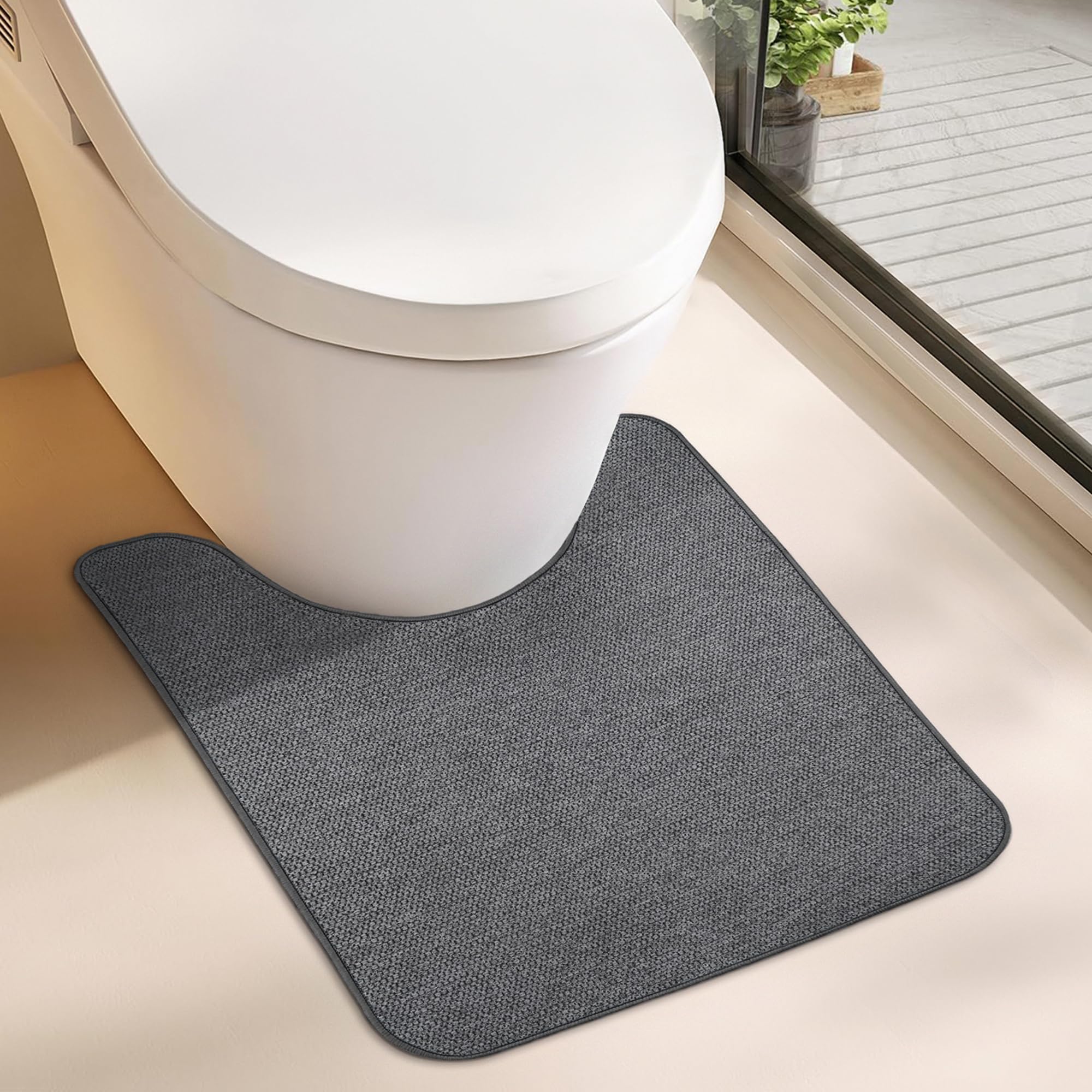 Photo 1 of Bosap Toilet Rugs U Shaped Bathroom Rug,Machine Washable Non Slip Quick Dry Super Absorbent Ultra Thin Toilet Mats for Bathroom Toilet.Dark Grey,1'8"x2'(20x24inch)