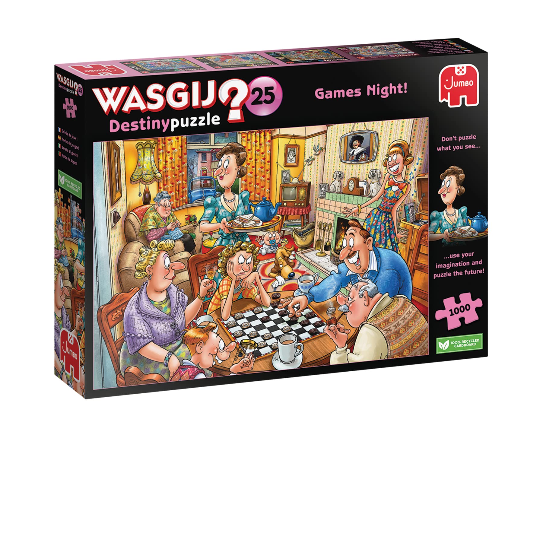 Wasgij Destiny 25, Games Night - 1000 Piece Jigsaw Puzzles for Adults - Colourful, Fun, Challenging & Brainteasing Adults Jigsaw Puzzle, Puzzle the Future - 100% Recycled Cardboard, 1000pcs - Jumbo