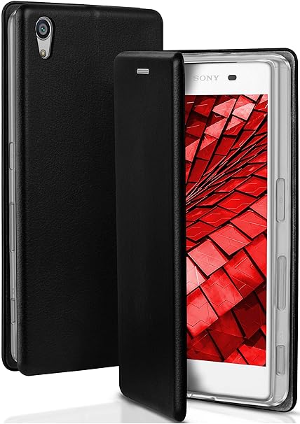 ONEFLOW Sony Xperia Z5 | Hülle Schwarz mit Karten-Fach 360° Business Klapp-Hülle Handytasche Kunst-Leder Handyhülle für Sony 