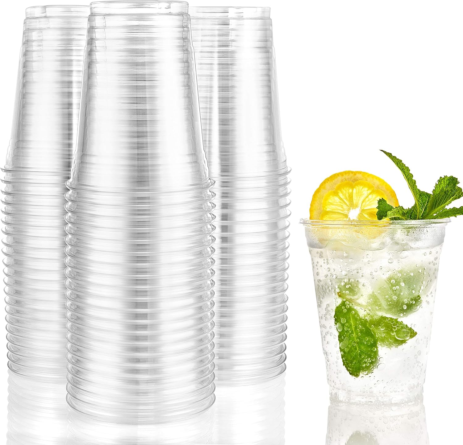 100 Count Disposable Plastic Cups, Crystal Clear, Durable PET 18 oz. BPA Free