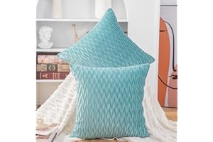 MADIZZ Set of 2 Super Soft Velvet Decorative Throw Pillow Covers 18x18 inch Aqua Square with Texture Luxury Style Cushion Cas