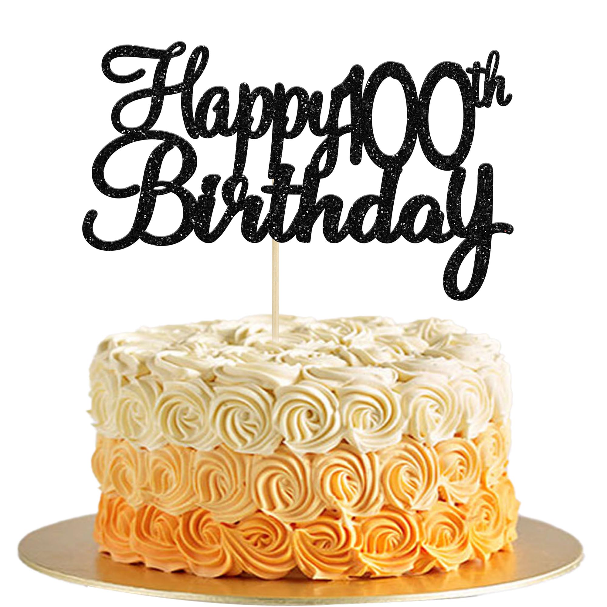 Gyufise 3 Pack Black Happy 100th Birthday Cake Topper Glitter Happy 100 Cupcake Topper Cheers to 100 Fabulous Cake Decoration for 100th Birthday Party Decoration Supplies