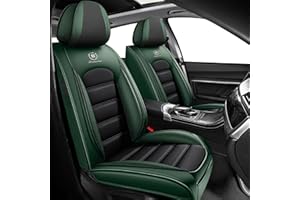 MEGASEAT Truck Seat Covers for Toyota Tacoma 2006-2025, Waterproof Nappa Leather Full Coverage Car Seat Cover, Muscle Sport Style Auto Interior Covers （Front Set Black&Green）
