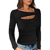 ANRABESS Womens Cutout Tops Trendy Sexy Long Sleeve Shirts Ribbed Slim Fit Tee 2025 Fall Fashion Going Out Tshirts Clothes