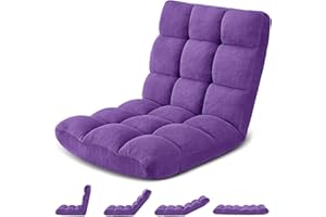 Avocahom Folding Floor Gaming Chair, Adjustable 14-Position Backrest, 6-Inch Thick Flannel and Skin-Friendly Cotton Sponge, Breathable, Ideal for Gaming, Meditating, Sleeping, Purple