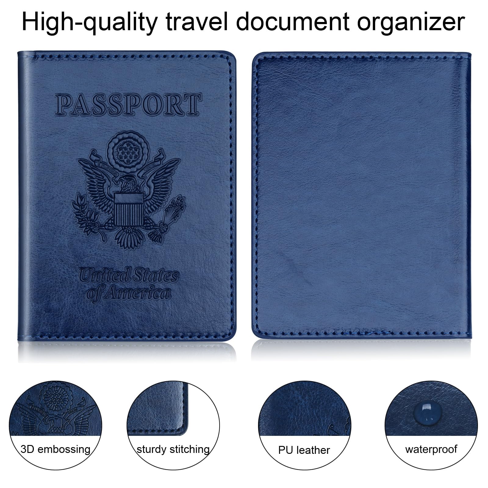 Passport Holder 2Pcs, Passport Cover Wallet Case for Women Men Family, Passport Book Holders Travel Must Haves Cruise Ship Essentials (Dark Blue & Wine red)