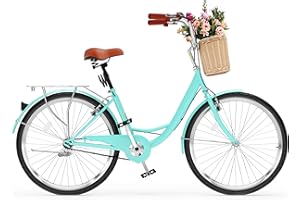 YITAHOME Beach Cruiser Bike for Women, 24 & 26 inch Commute Bike for Adults, 1 & 7 Speed Womens Bicycle with Basket Adjustable Seat, Multiple Color