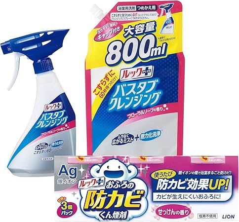 Amazon セット品 ルックプラス バスタブクレンジング おふろ用洗剤 フローラルソープの香り 本体詰替セット ルック おふろの防カビくん煙剤 せっけんの香り 5g 3個パック ルックプラス 浴室 浴槽洗剤