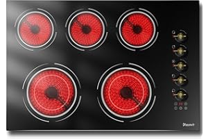 Disaenvir Upgraded 30 Electric Cooktop - 8600W High Power 5 Burners Electric Stove, Built-in 30 Inches Ceramic Stove Top Knob