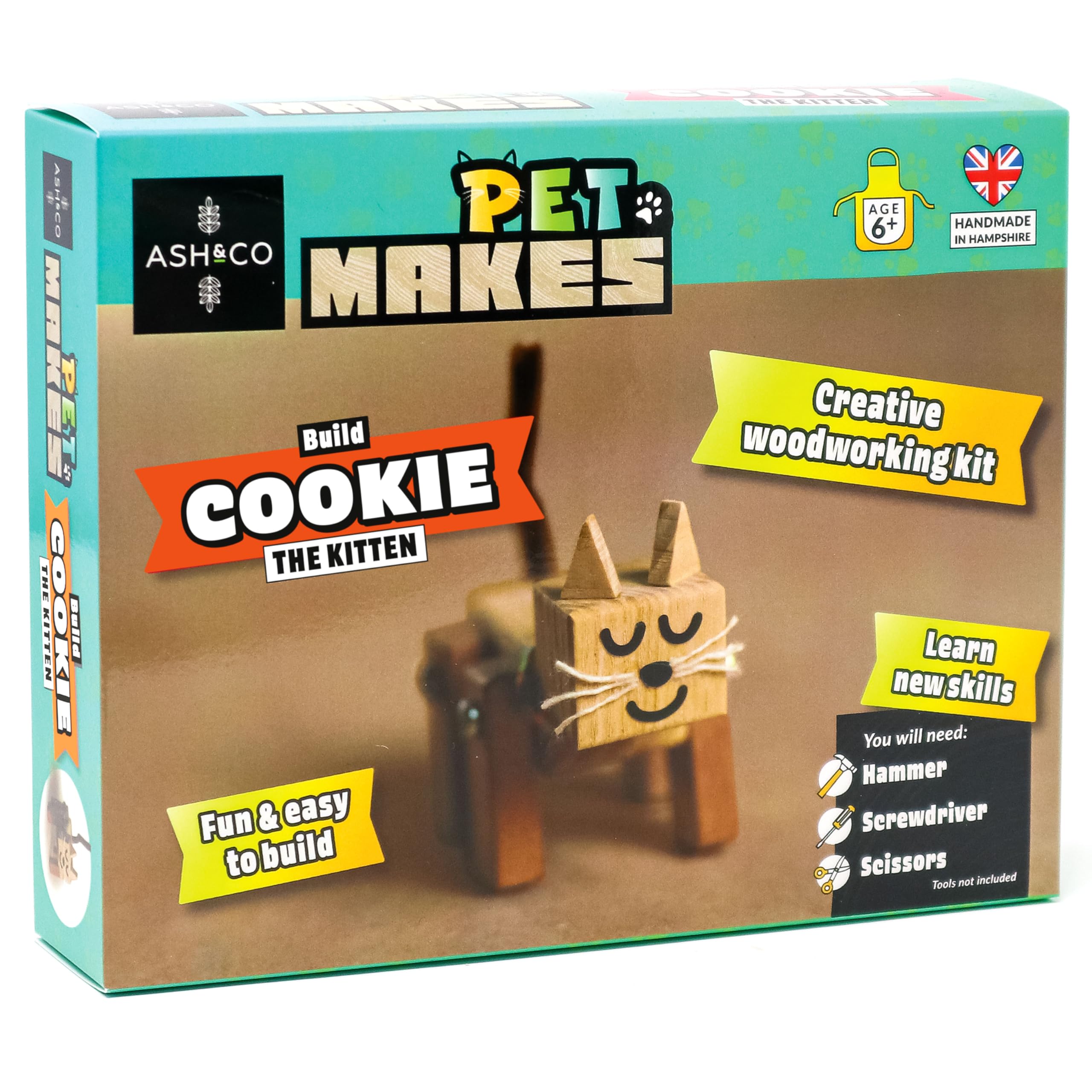 Ash & Co Pet Makes | Build a Wooden Kitten Model | Woodwork Kit for Kids | Fun Craft Kit for Boys and Girls Age 6+ (Cookie the Kitten) — image 1
