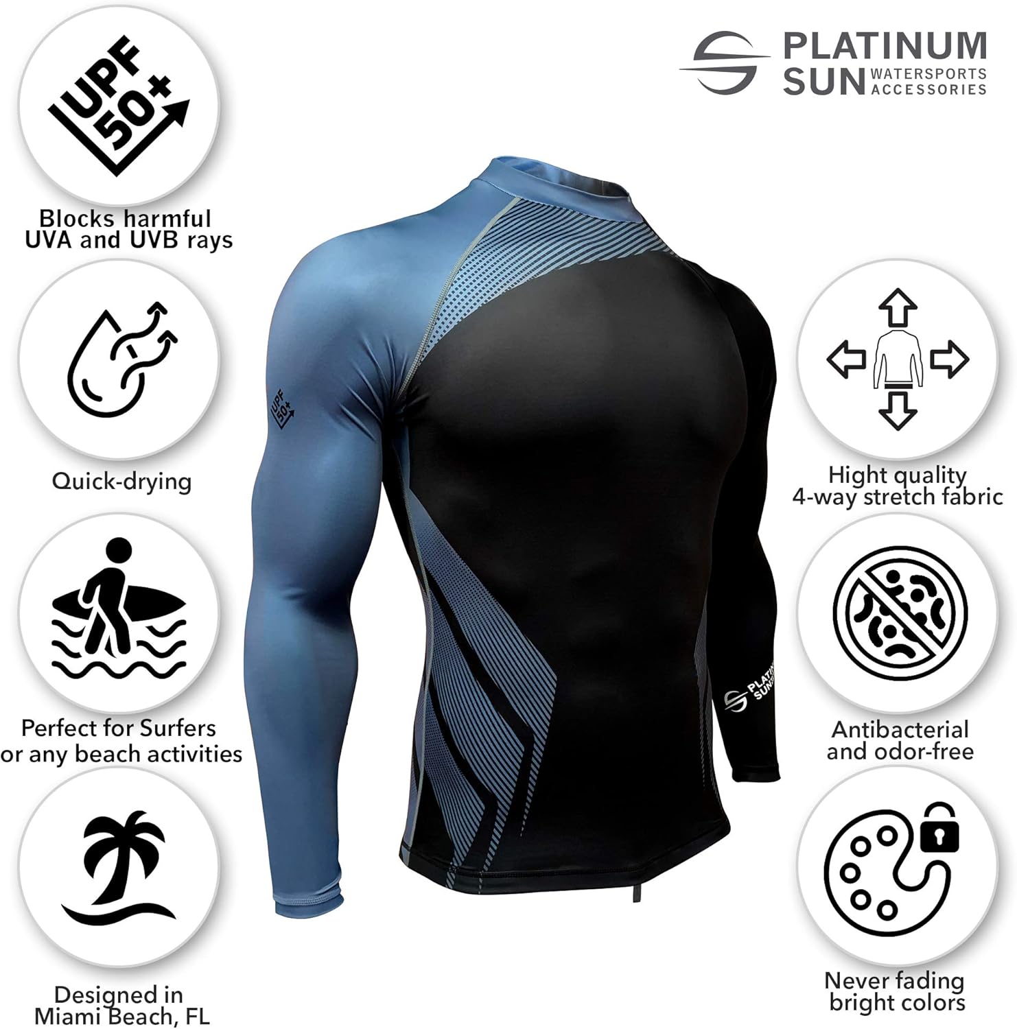 Mens Rash Guard Long Sleeve Surf Shirt Swimsuit - Quick Dry Sun Protection Clothing UPF 50+: Clothing