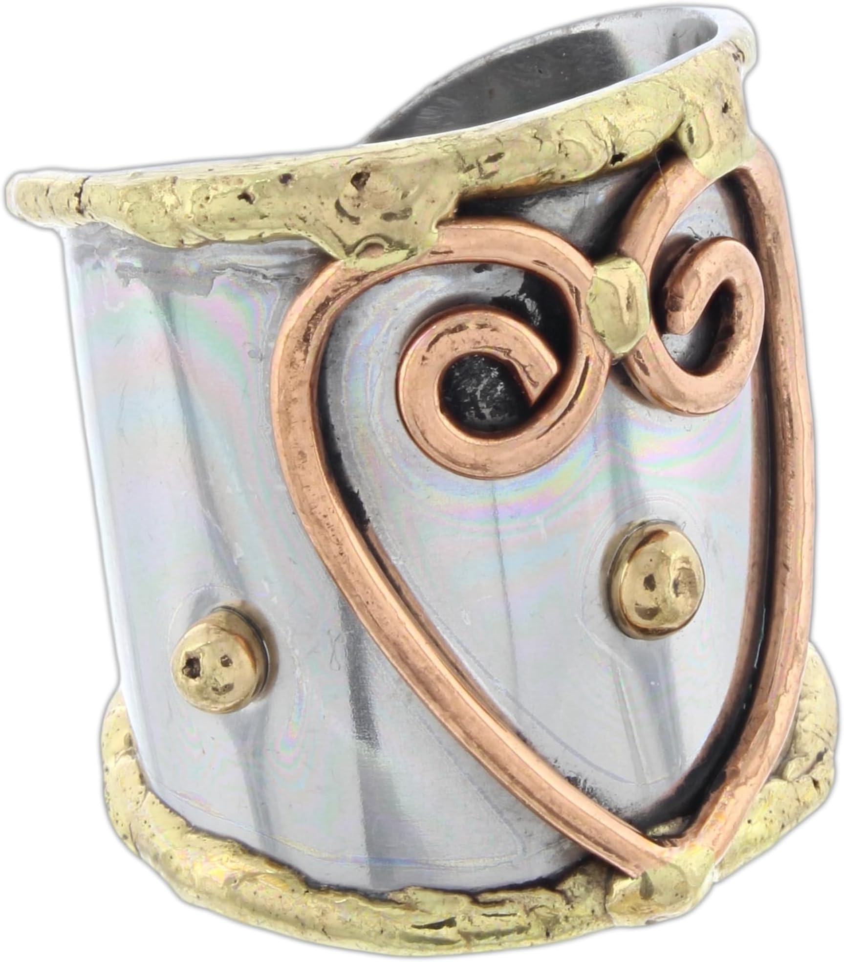 Cuff Ring Welded Mixed Metal Design - Copper, Stainless Steel, Brass (Single Heart)