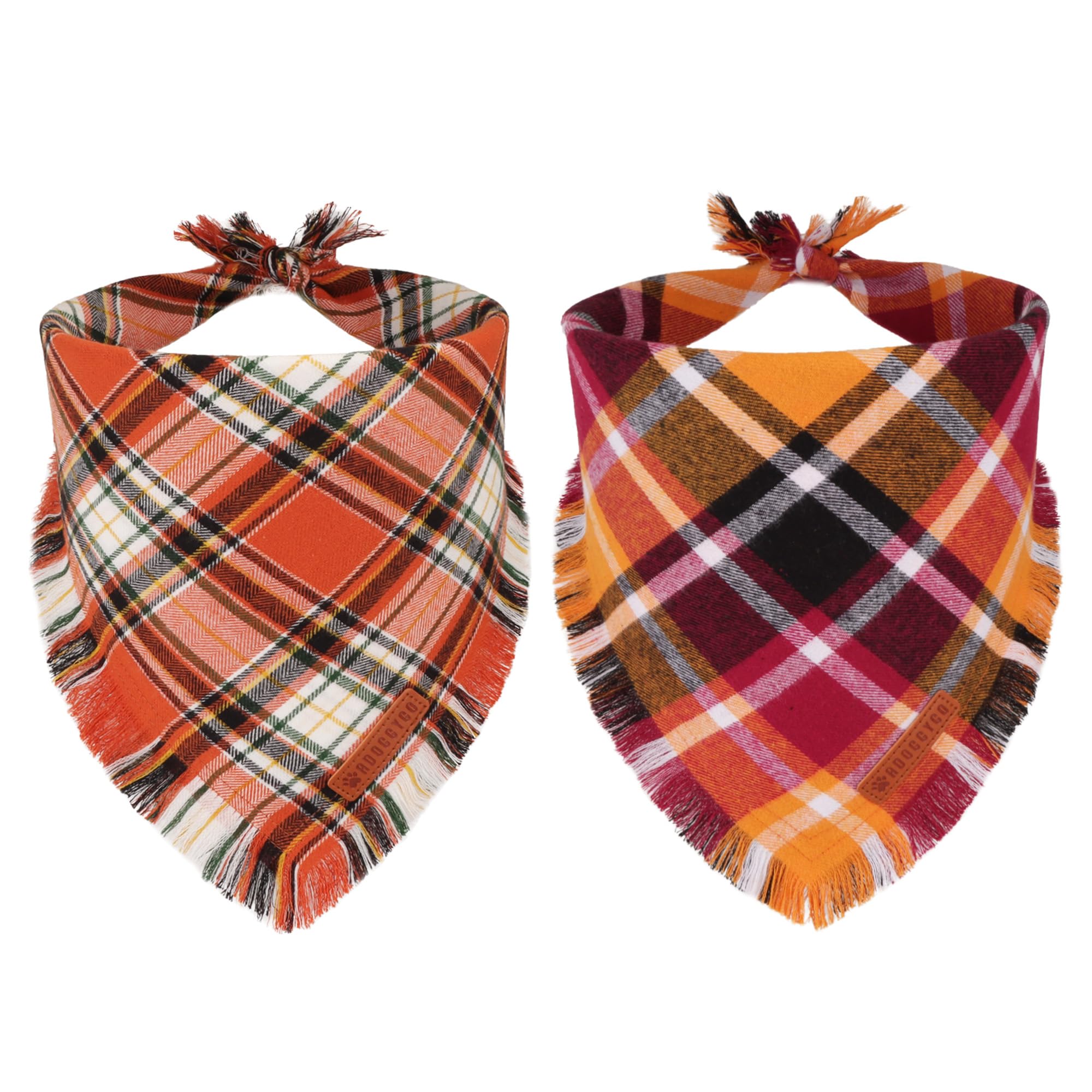 Photo 1 of ADOGGYGO Fall Dog Bandana with Tassels Edges, Stylish Orange Plaid Pet Scarf, Multiple Size, Thanksgiving Halloween Fall Bandanas for Extra Large Dogs (X-Large)