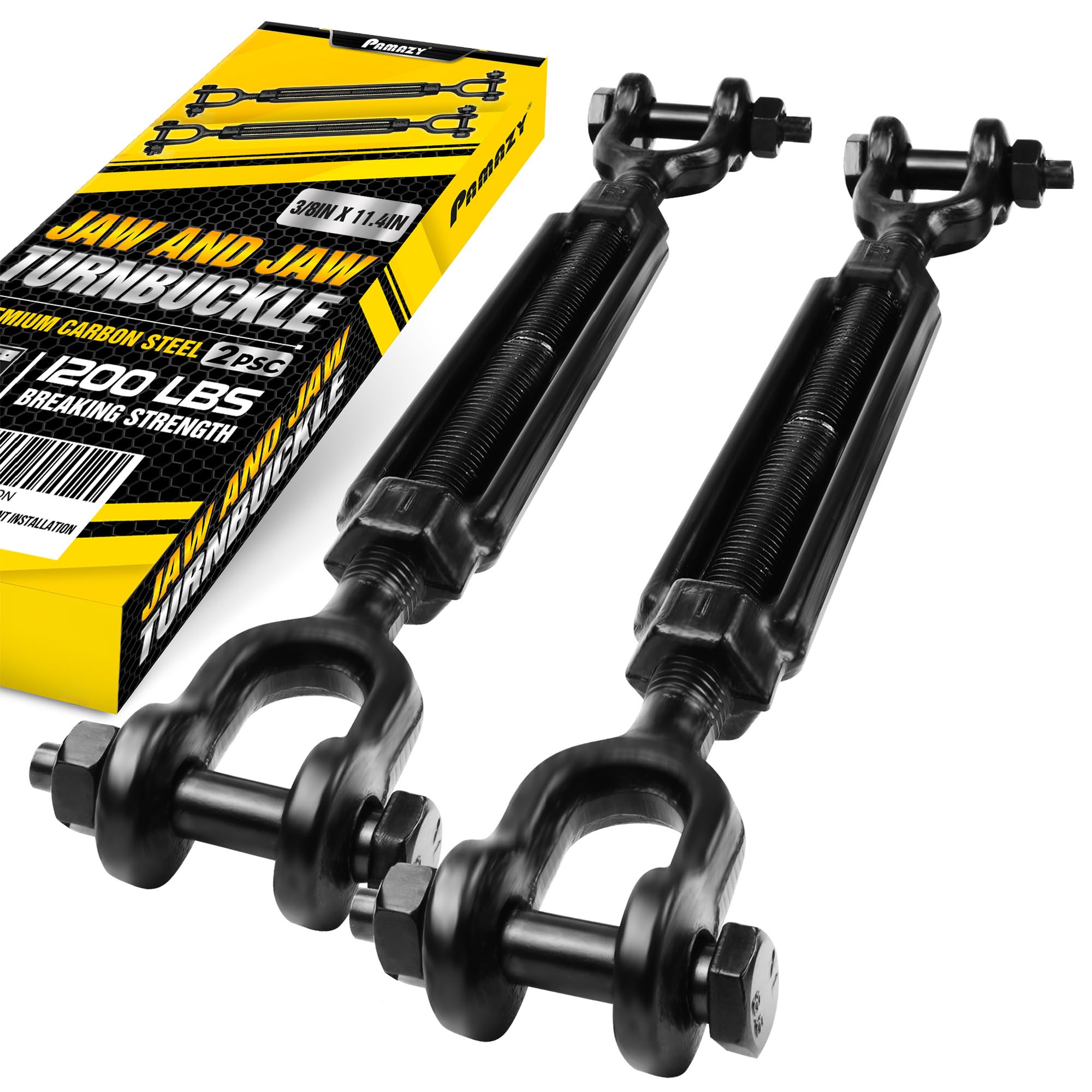 Photo 1 of [Premium] 2 Pack 3/8”x11.4” Ultra Durable Jaw and Jaw Turnbuckle, 1200 lbs Working Load Limit, Weather Resistant, Durable Black Turnbuckle for Wire Rope Tension, Shade Sail Hardware, Sun Shade Tent