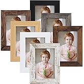 PETAFLOP 4x6 Frame Set of 7, 4x6 Picture Frame in Multi Colors, Rustic Wooden Frames for Tabletop and Wall Mounting Display
