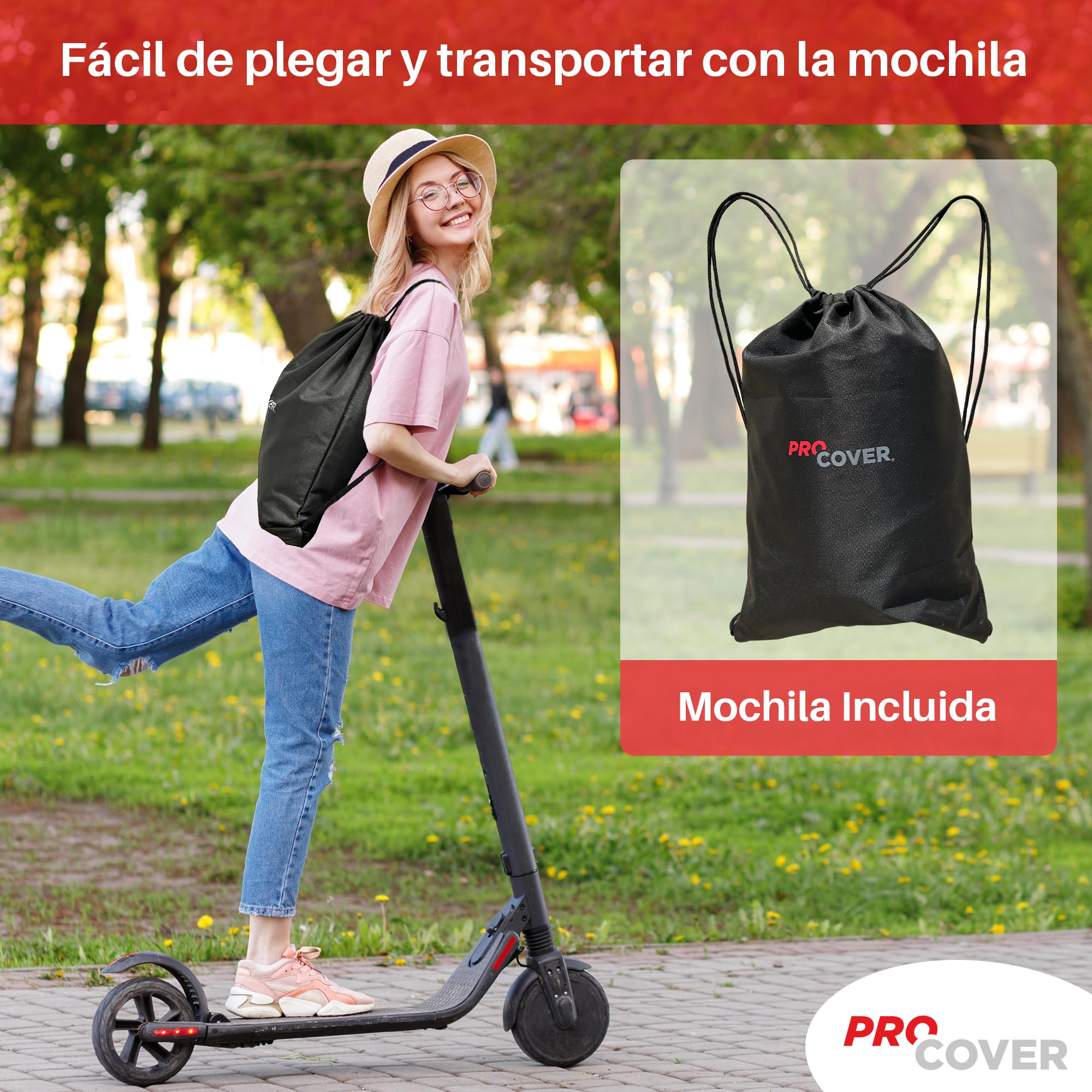 Premium transport bag for electric scooter, with backpack included. Compatible with all brands. Ideal to transport or store your scooter. Robust, universal and waterproof bag. Procover