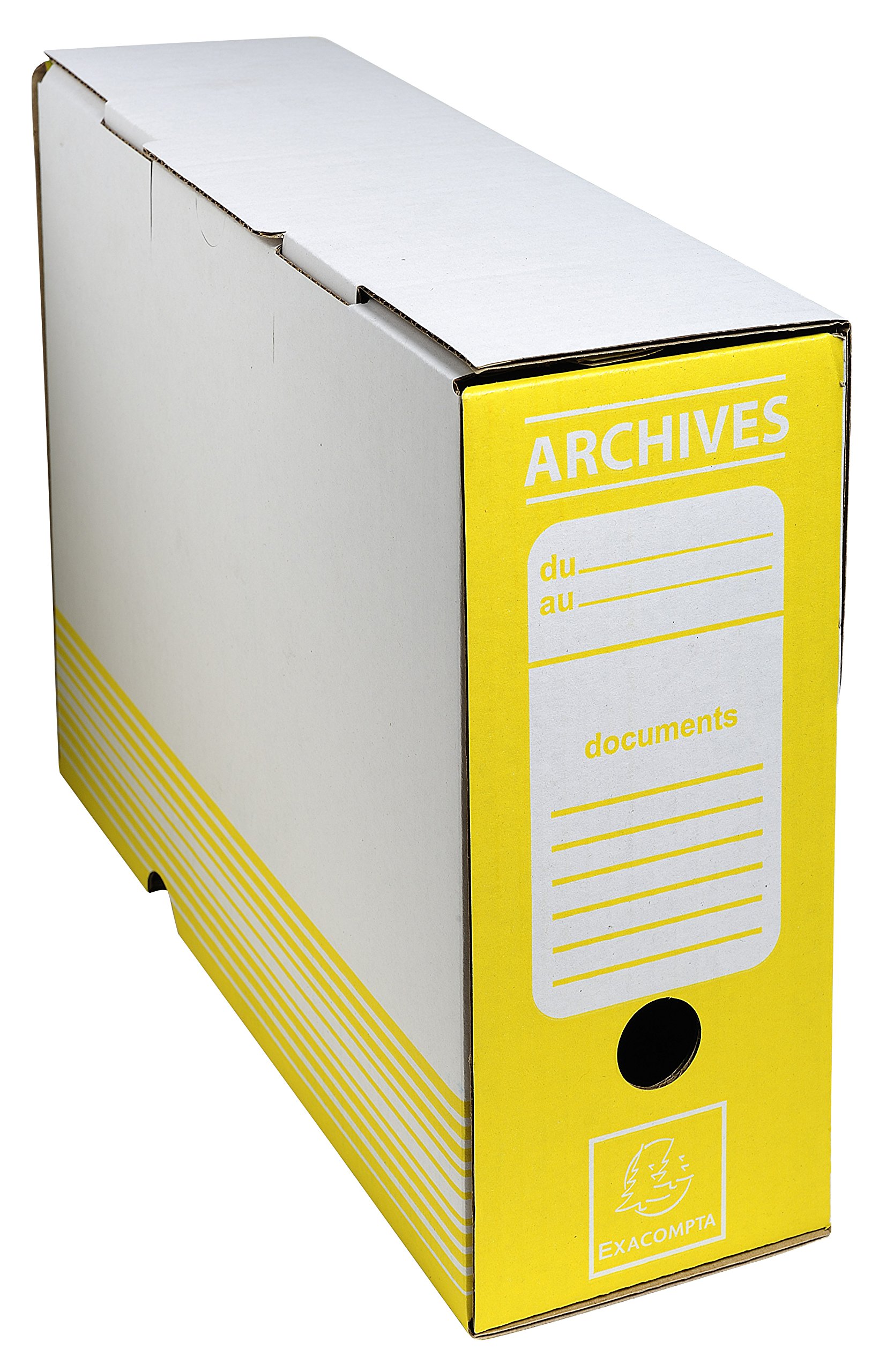 Exacompta - Ref 261006H - Archive Box - Suitable for A4 Documents, Label on Vertical & Horizontal Sides, Finger Hole for Easy Removal, Protective Flap - Yellow