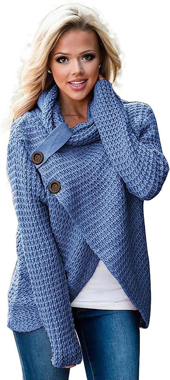 GINGA Ladies Pullover Sweater with Buttons Long Sleeve Asymmetrical Hem