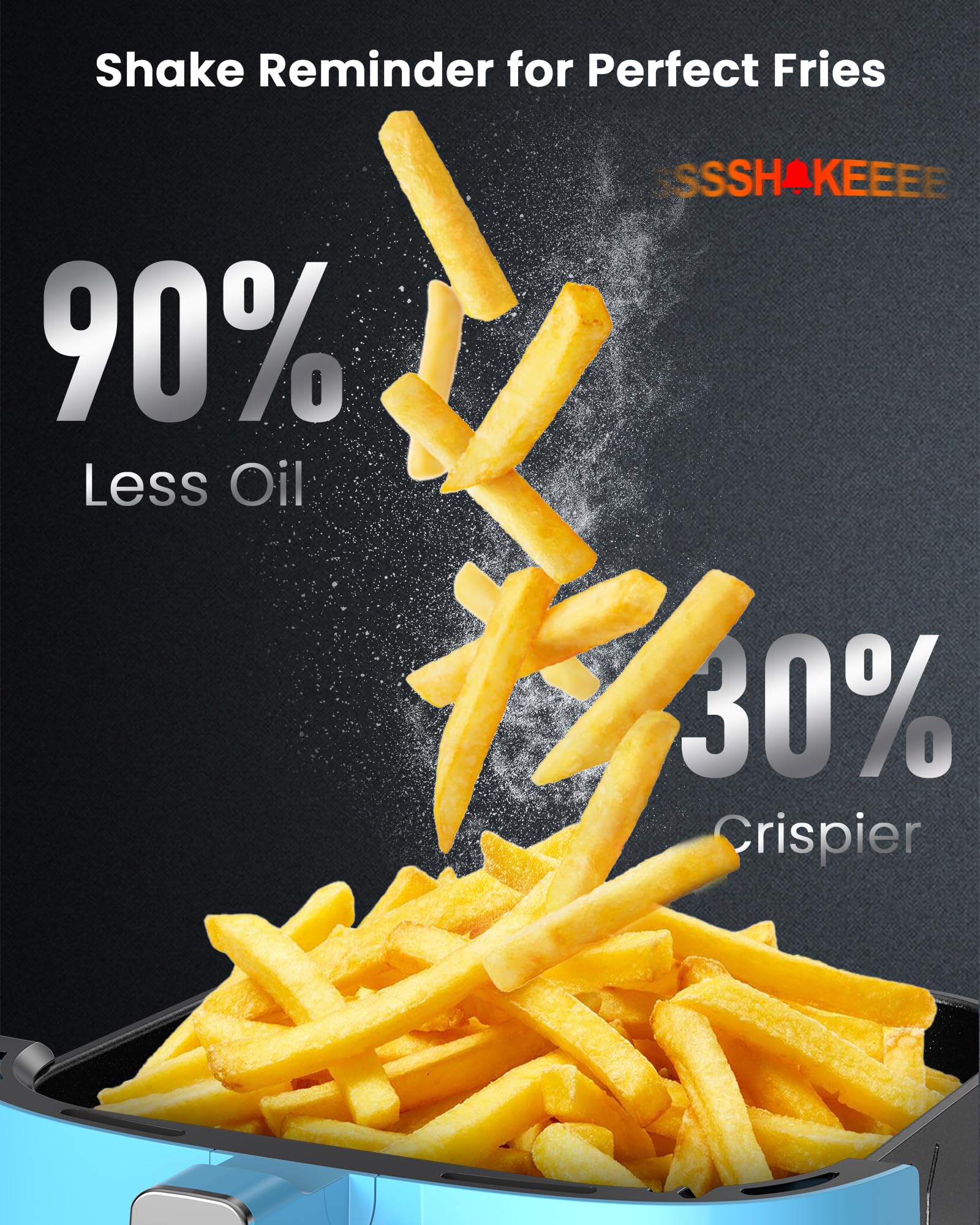 Freidora de aire Nuwave Brio Plus de 8 cuartos, nueva y mejorada, SIN PFAS, 7 funciones digitales de cocción con un solo toque que FREÍR, HORNEAR, ASAR, DESHIDRATAR, TOSTAR, RECALENTAR, PRECALENTAR, 150 ajustes preestablecidos, 50 °F ~ 400 °F (azul acogedor)