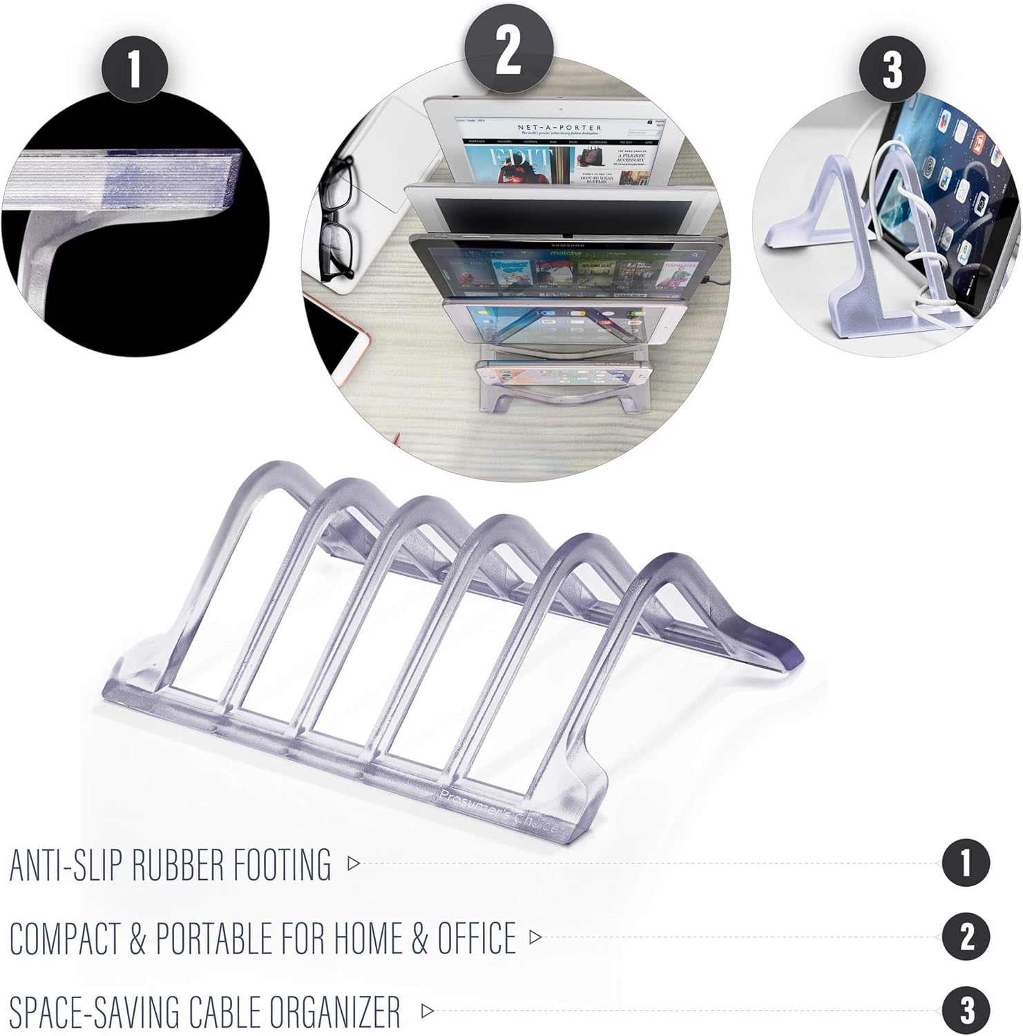 Prosumer's Choice Universal 5 Tablet and Smartphone Charging Organizer Rack Desktop Stand Holder - Clear: Electronics
