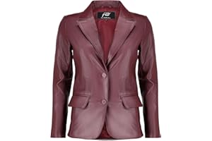 Jild Classic 2-Button Lambskin Leather Blazer Women - Casual Coat Long Sleeves Suit Style Leather Jacket Women